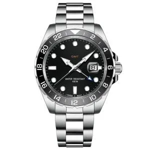 High-Quality Automatic GMT Watch with Luminous Display and Stainless Steel Band