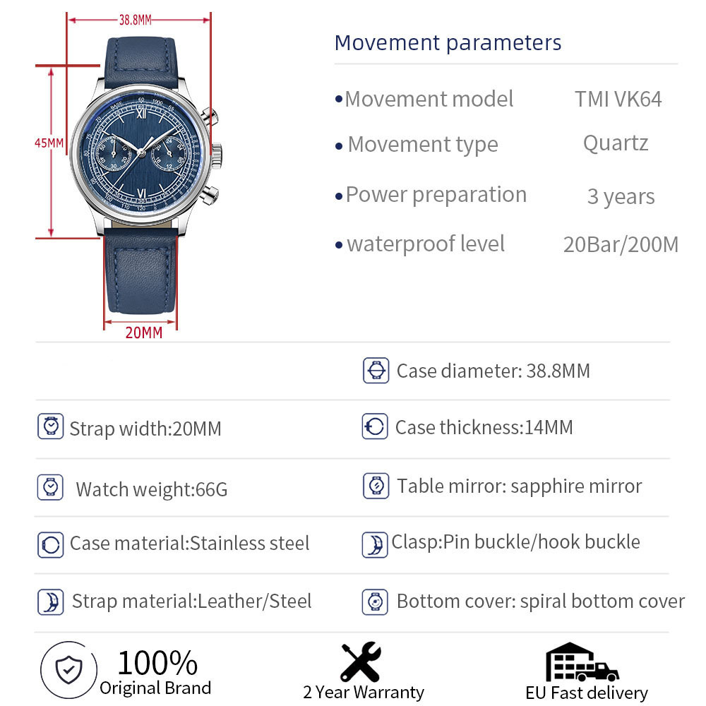 cheap custom multi functions japan movt watches branded waterproof genuine leather strap