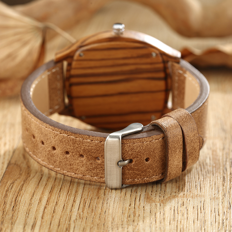 wooden watch with leather band