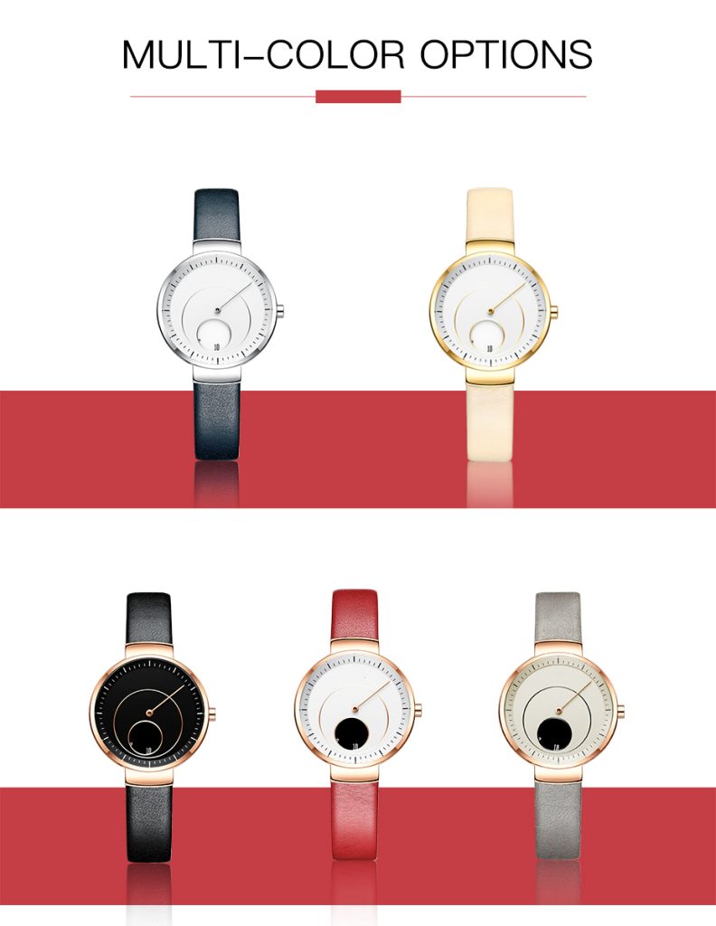 Vegan leather strap watch with quartz movt