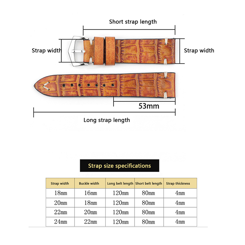 Cowhide strap 20mm watch strap crocodile pattern leather
