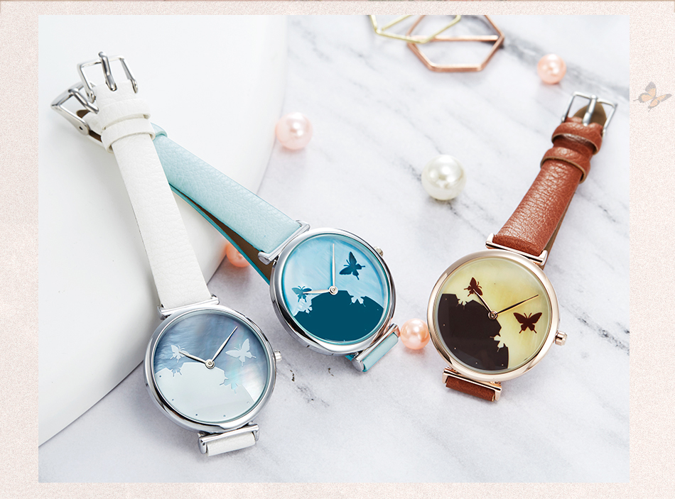 Manufacture stainless steel quartz watch with apple leather strap