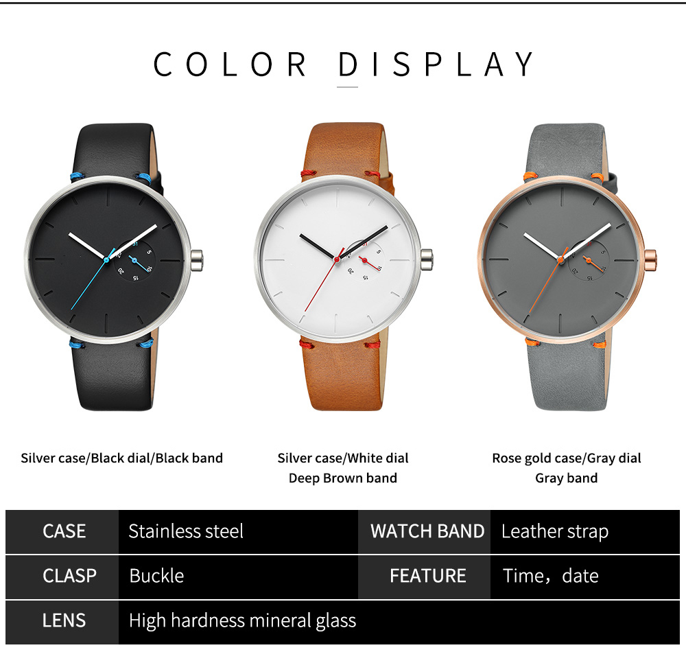 Custom brand vegan leather strap watches with Japan quartz movt
