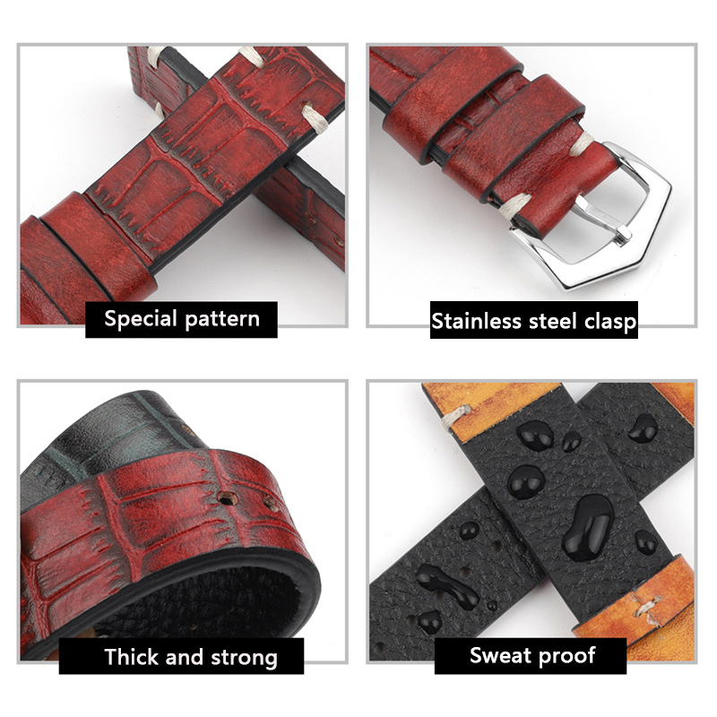 Cowhide strap 20mm watch strap crocodile pattern leather